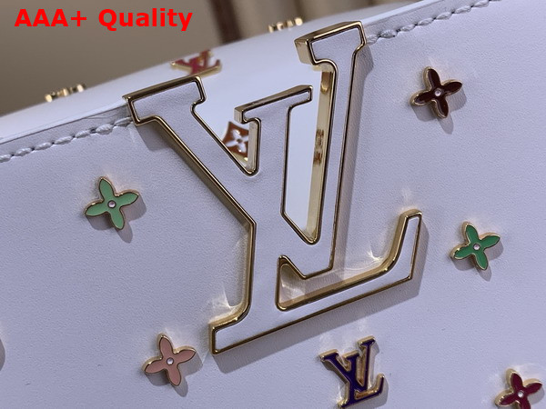 LV x TM Capucines BB Handbag in White Cowhide Leather Embellished with Multicolor LV Flower Studs Replica
