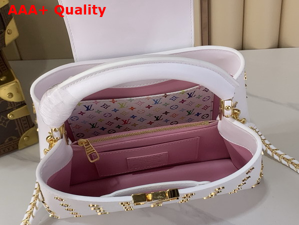 LV x TM Capucines BB Handbag in White Cowhide Leather Embellished with Multicolor LV Flower Studs Replica