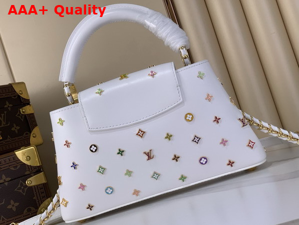 LV x TM Capucines East West BB Snow Cowhide Leather with Playful LV Flower Studs Replica