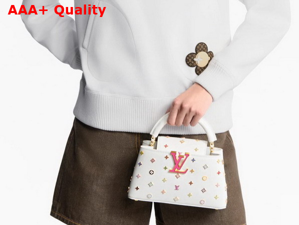 LV x TM Capucines East West BB Snow Cowhide Leather with Playful LV Flower Studs Replica