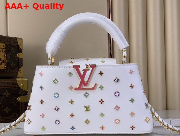 LV x TM Capucines East West BB Snow Cowhide Leather with Playful LV Flower Studs Replica