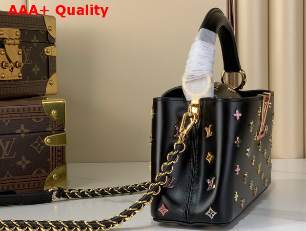 LV x TM Capucines East West Mini Black Cowhide Leather with Playful LV Flower Studs Replica