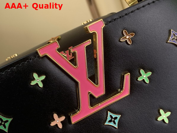 LV x TM Capucines East West Mini Black Cowhide Leather with Playful LV Flower Studs Replica