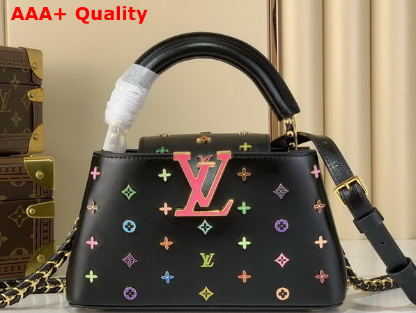 LV x TM Capucines East West Mini Black Cowhide Leather with Playful LV Flower Studs Replica