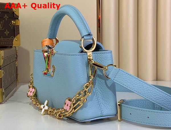 LV x TM Capucines East West Mini Handbag in Olympe Blue Taurillon Leather M13707 Replica