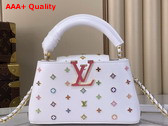 LV x TM Capucines East West Mini Snow Cowhide Leather with Playful LV Flower Studs M27636 Replica