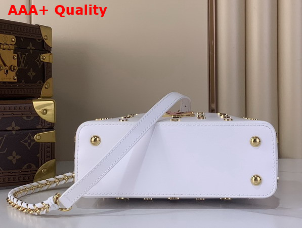 LV x TM Capucines East West Mini Snow Cowhide Leather with Playful LV Flower Studs M27636 Replica