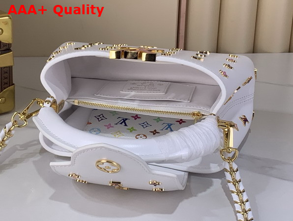 LV x TM Capucines East West Mini Snow Cowhide Leather with Playful LV Flower Studs M27636 Replica