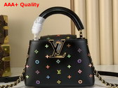 LV x TM Capucines Mini Black Cowhide Leather Embellished with Multicolor LV Flower Studs M27637 Replica