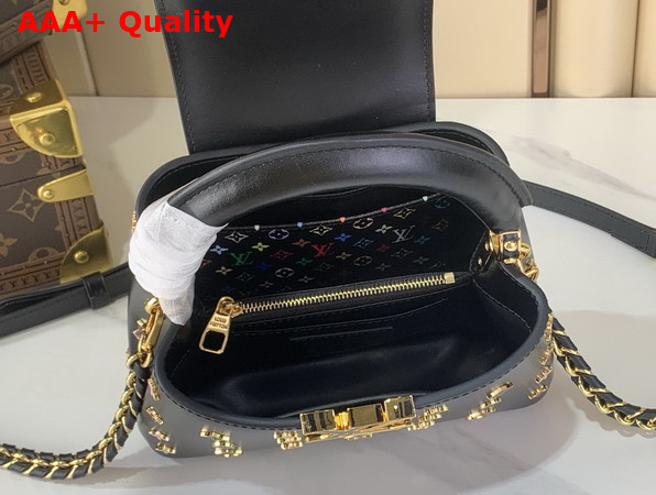 LV x TM Capucines Mini Black Cowhide Leather Embellished with Multicolor LV Flower Studs M27637 Replica