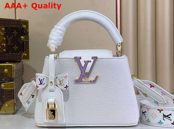 LV x TM Capucines Mini Handbag in White Taurillon Leather Replica