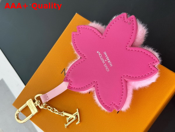 LV x TM Cherry Blossom Bag Charm in Pink Faux Fur M02485 Replica