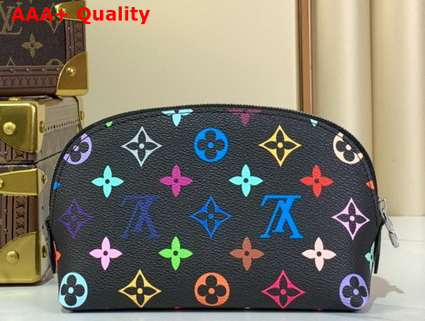 LV x TM Cosmetic Pouch PM in Black Multicolored Monogram Coated Canvas Replica