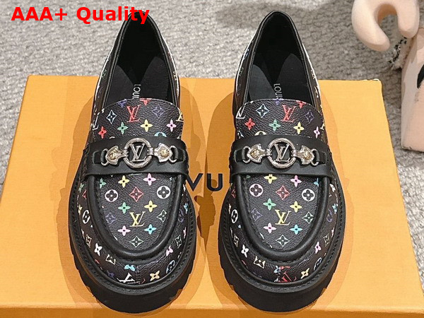 LV x TM District Flat Loafer in Black Multicolored Monogram Coated Canvas Replica