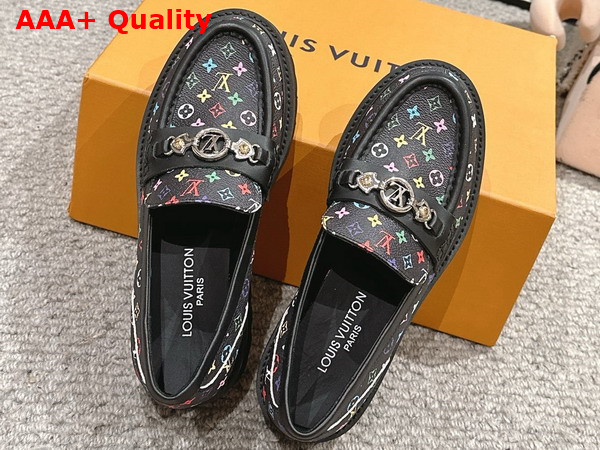 LV x TM District Flat Loafer in Black Multicolored Monogram Coated Canvas Replica