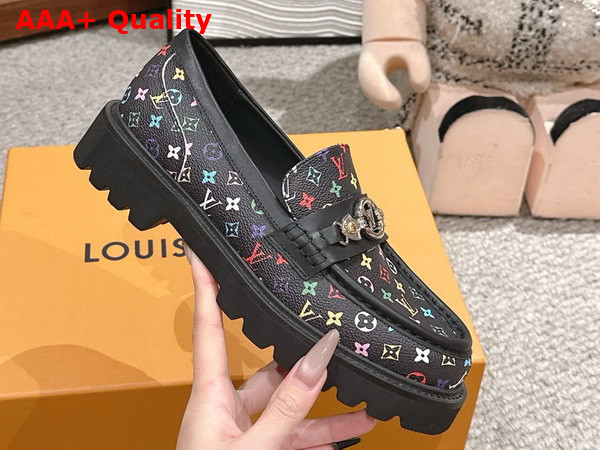 LV x TM District Flat Loafer in Black Multicolored Monogram Coated Canvas Replica