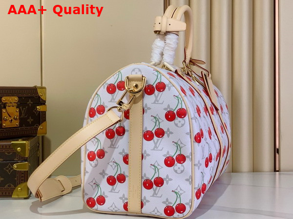 LV x TM Keepall Bandouliere 45 in White Monogram Cherry Coated Canvas Replica