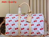 LV x TM Keepall Bandouliere 45 in White Monogram Cherry Coated Canvas Replica