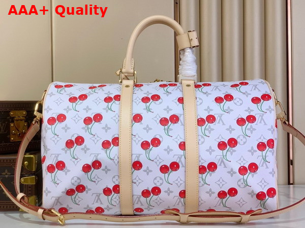 LV x TM Keepall Bandouliere 45 in White Monogram Cherry Coated Canvas Replica