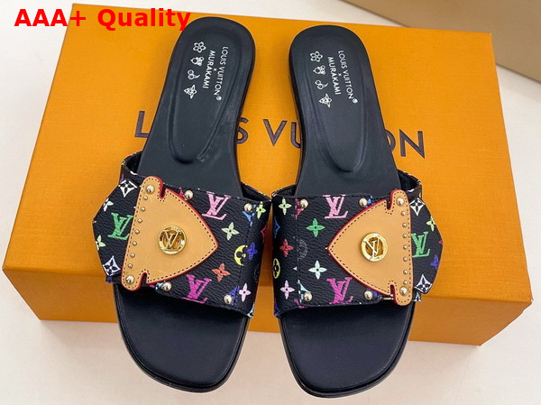 LV x TM LV Frame Flat Mule in Black Monogram Multicolore Canvas Replica