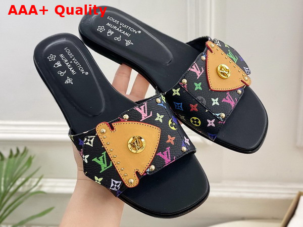 LV x TM LV Frame Flat Mule in Black Monogram Multicolore Canvas Replica