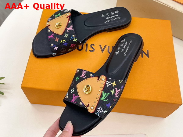 LV x TM LV Frame Flat Mule in Black Monogram Multicolore Canvas Replica
