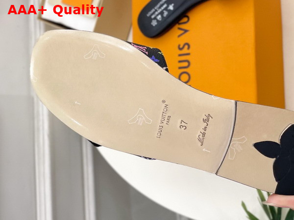 LV x TM LV Frame Flat Mule in Black Monogram Multicolore Canvas Replica