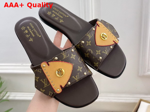 LV x TM LV Frame Flat Mule in Brown Monogram Canvas Replica