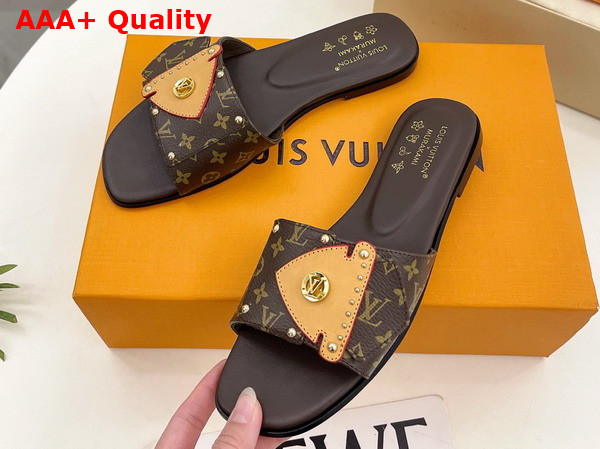 LV x TM LV Frame Flat Mule in Brown Monogram Canvas Replica