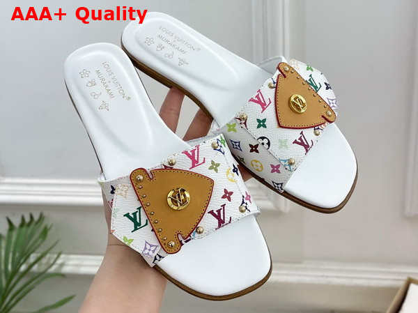 LV x TM LV Frame Flat Mule in White Monogram Multicolore Canvas 1AJJYL Replica