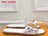 LV x TM LV Frame Flat Mule in White Monogram Multicolore Canvas 1AJJYL Replica