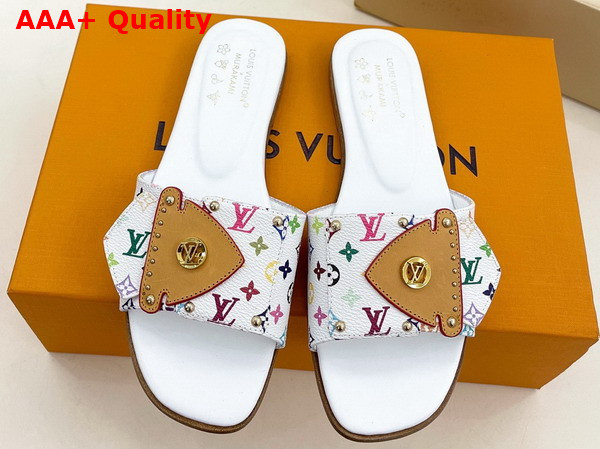 LV x TM LV Frame Flat Mule in White Monogram Multicolore Canvas 1AJJYL Replica