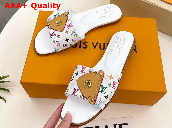 LV x TM LV Frame Flat Mule in White Monogram Multicolore Canvas 1AJJYL Replica