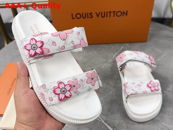LV x TM LV Sunset Flat Comfort Mule Sakura Blanc Monogram Coated Canvas Replica