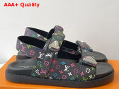 LV x TM LV Sunset Flat Comfort Sandal Black Multicolored Monogram Coated Canvas Replica