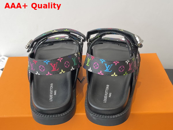 LV x TM LV Sunset Flat Comfort Sandal Black Multicolored Monogram Coated Canvas Replica