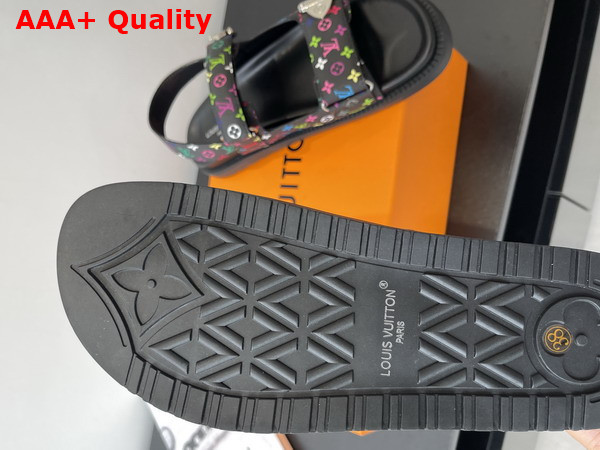 LV x TM LV Sunset Flat Comfort Sandal Black Multicolored Monogram Coated Canvas Replica