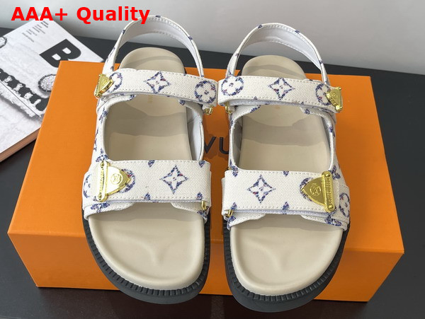 LV x TM LV Sunset Flat Comfort Sandal White Monogram Jacquard Fabric Replica