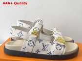 LV x TM LV Sunset Flat Comfort Sandal White Monogram Jacquard Fabric Replica