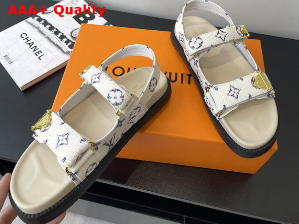 LV x TM LV Sunset Flat Comfort Sandal White Monogram Jacquard Fabric Replica