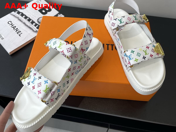 LV x TM LV Sunset Flat Comfort Sandal White Multicolored Monogram Coated Canvas Replica