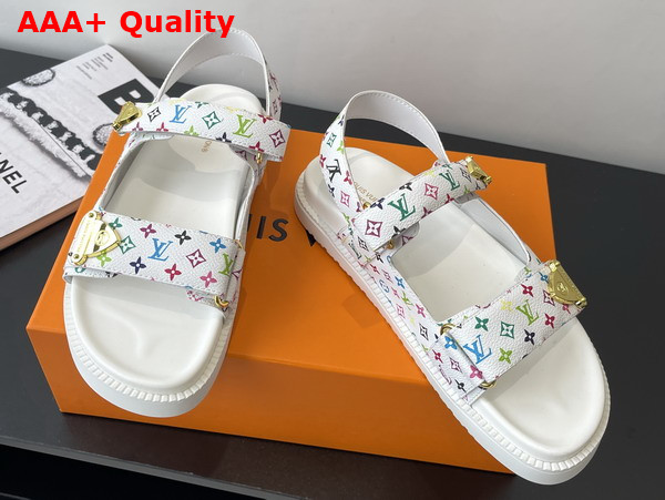 LV x TM LV Sunset Flat Comfort Sandal White Multicolored Monogram Coated Canvas Replica