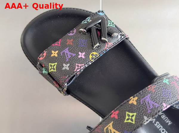 LV x TM LV Sunset Flat Comfort Sandal in Black Multicolored Monogram Coated Canvas 1AGXF6 Replica