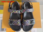 LV x TM LV Sunset Flat Comfort Sandal in Black Multicolored Monogram Coated Canvas 1AGXF6 Replica