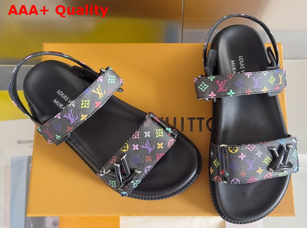 LV x TM LV Sunset Flat Comfort Sandal in Black Multicolored Monogram Coated Canvas 1AGXF6 Replica