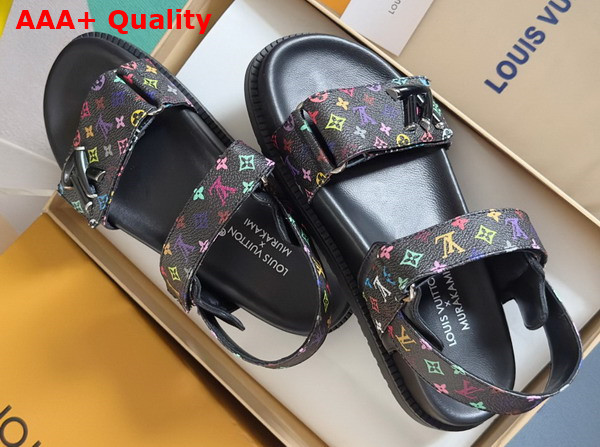 LV x TM LV Sunset Flat Comfort Sandal in Black Multicolored Monogram Coated Canvas 1AGXF6 Replica