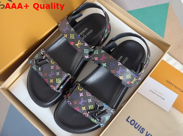 LV x TM LV Sunset Flat Comfort Sandal in Black Multicolored Monogram Coated Canvas 1AGXF6 Replica