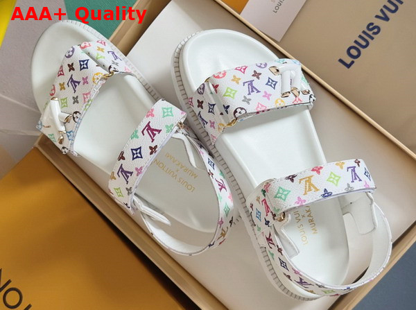 LV x TM LV Sunset Flat Comfort Sandal in White Multicolored Monogram Coated Canvas 1AGXER Replica