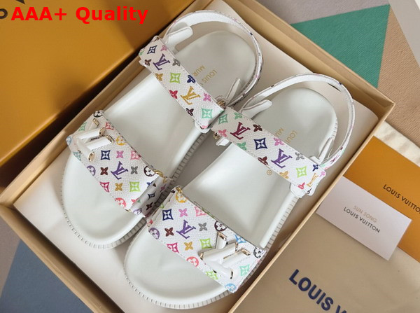 LV x TM LV Sunset Flat Comfort Sandal in White Multicolored Monogram Coated Canvas 1AGXER Replica