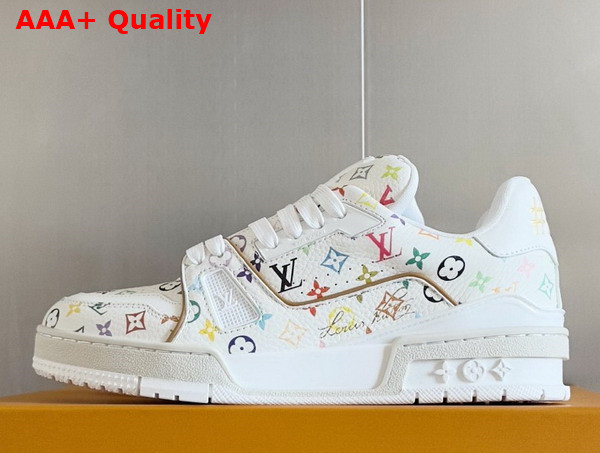 LV x TM LV Trainer Sneaker Blanc Multicolored Grained Calf Leather 1AGZDN Replica